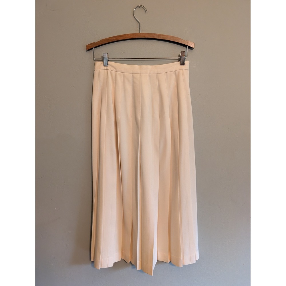 Vintage Easy Pieces Cream Wool Pleated Midi Skirt ILGWU Union Made Size 11